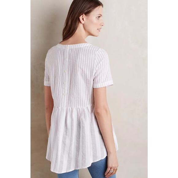 Anthropologie 11.1 Tylho Women’s Vintage Stripe Peplum Top Size M Beige White - Picture 3 of 5